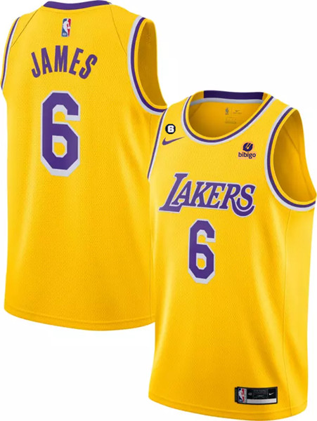 Men's Los Angeles Lakers Active Player Cutom Yellow No.6 Patch Stitched Basketball Jersey
